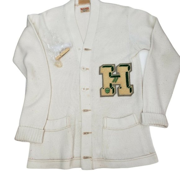 VINTAGE LETTERMAN Cardigan mid 1950s Sand Knit size 36 - Picture 1 of 8